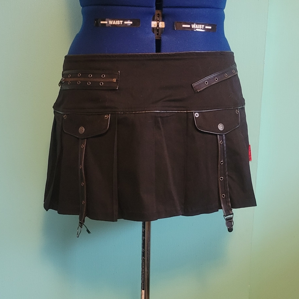 Vintage Tripp NYC y2k Black Pleated Suspenders Mini Skirt
